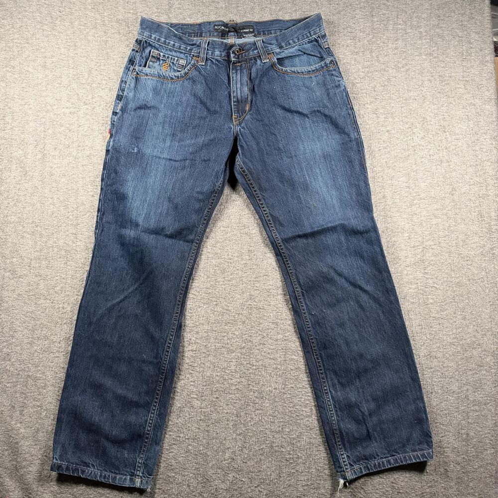 Rocawear Jeans Mens 36x31 Blue Classic Fit Straight Denim Embroidered Streetwear